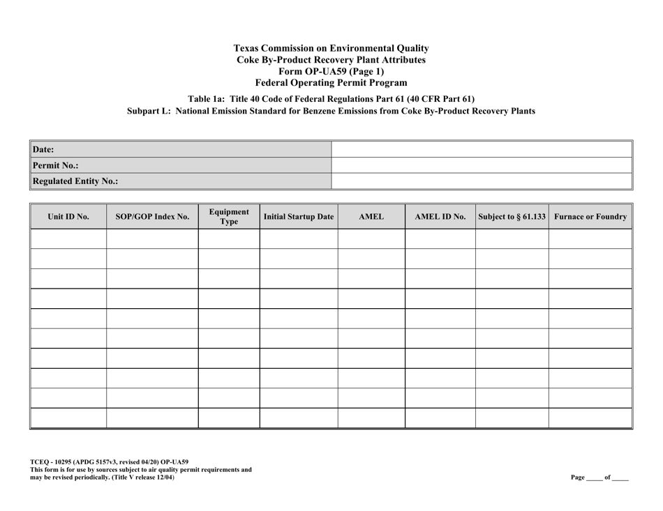 Form TCEQ-10295 (OP-UA59) Coke by-Product Recovery Plant Attributes - Texas, Page 5