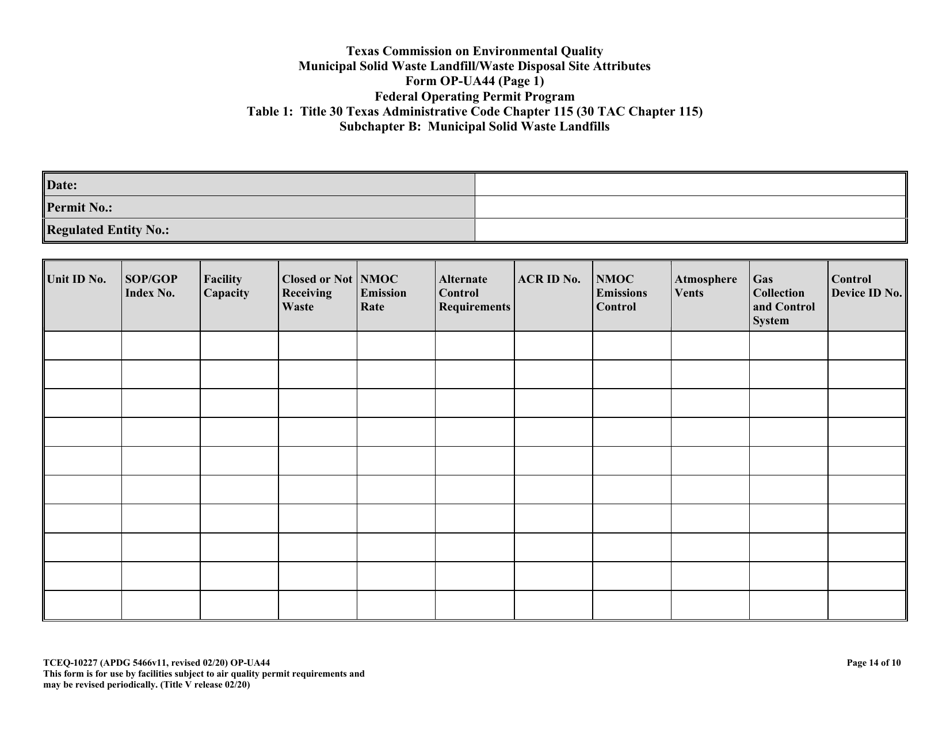 Form 10227 (OP-UA44) Municipal Solid Waste Landfill / Waste Disposal Site Attributes - Texas, Page 14