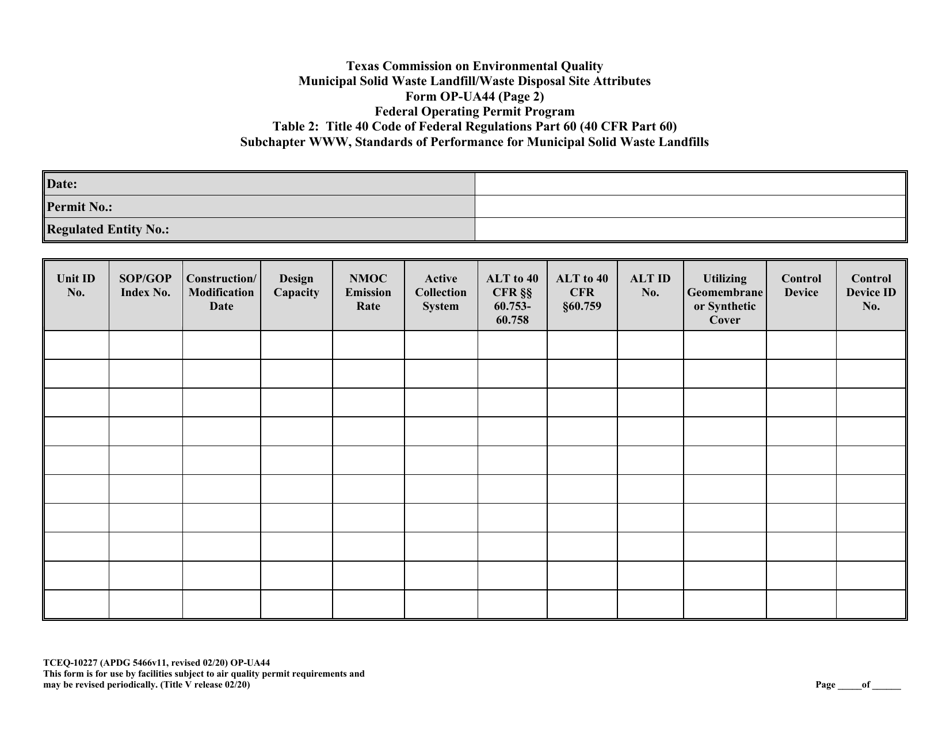 Form 10227 (OP-UA44) Municipal Solid Waste Landfill / Waste Disposal Site Attributes - Texas, Page 15
