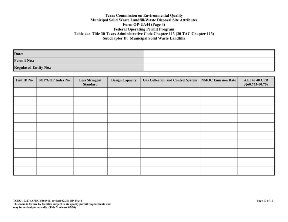 Form 10227 (OP-UA44) Municipal Solid Waste Landfill / Waste Disposal Site Attributes - Texas, Page 17