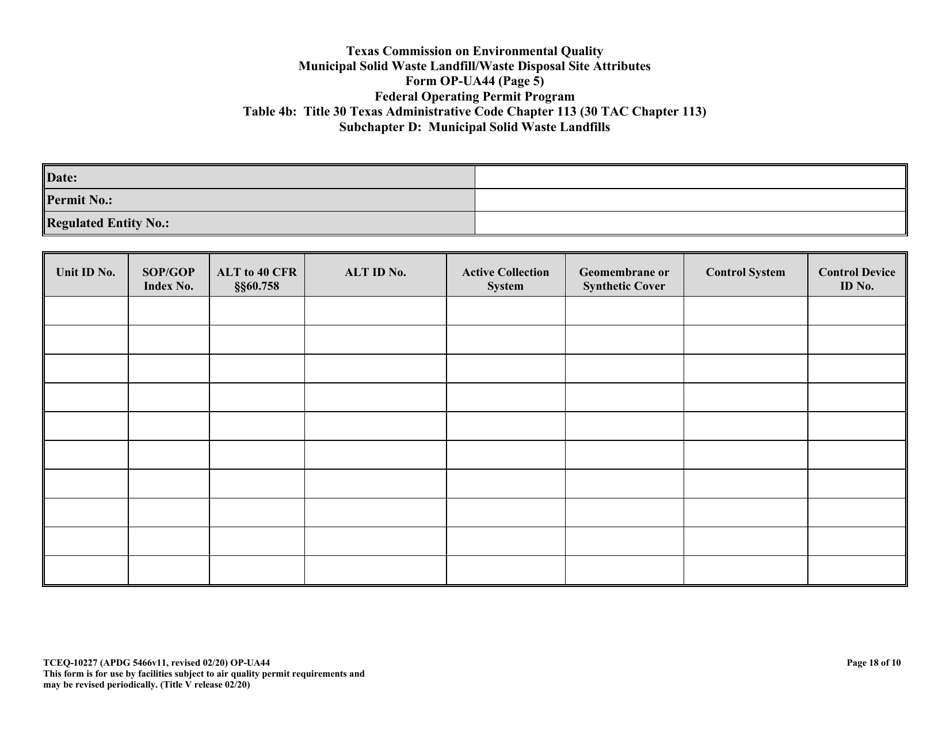 Form 10227 (OP-UA44) Municipal Solid Waste Landfill / Waste Disposal Site Attributes - Texas, Page 18