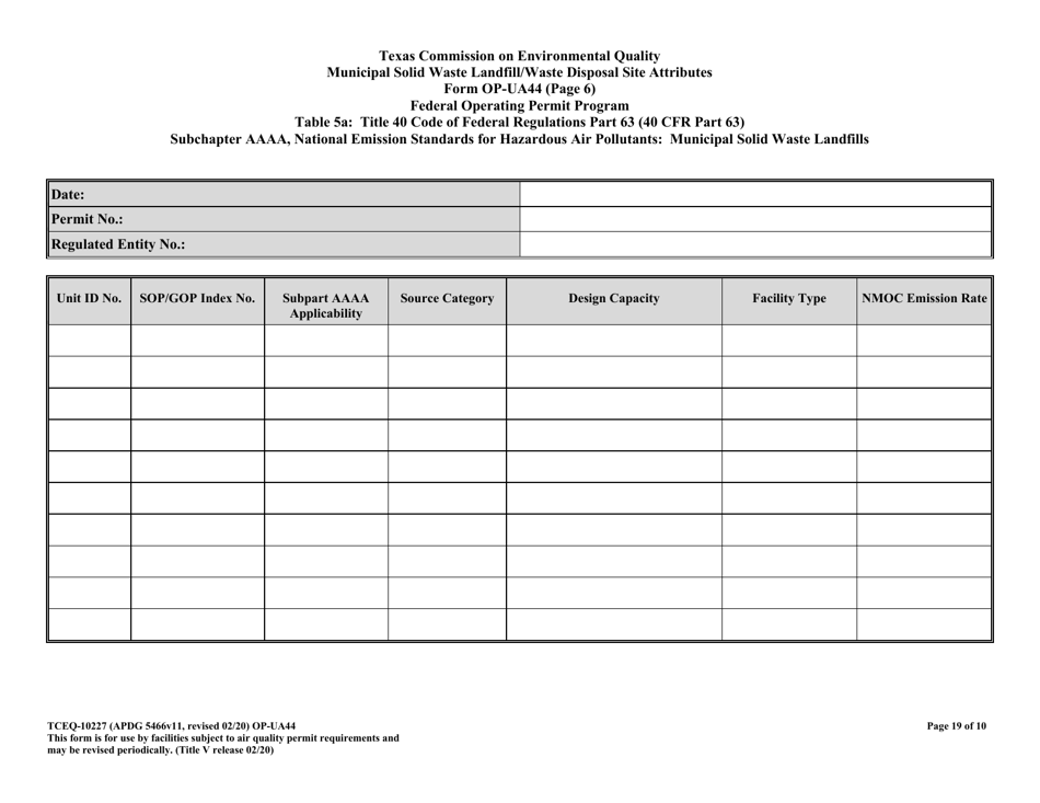 Form 10227 (OP-UA44) Municipal Solid Waste Landfill / Waste Disposal Site Attributes - Texas, Page 19