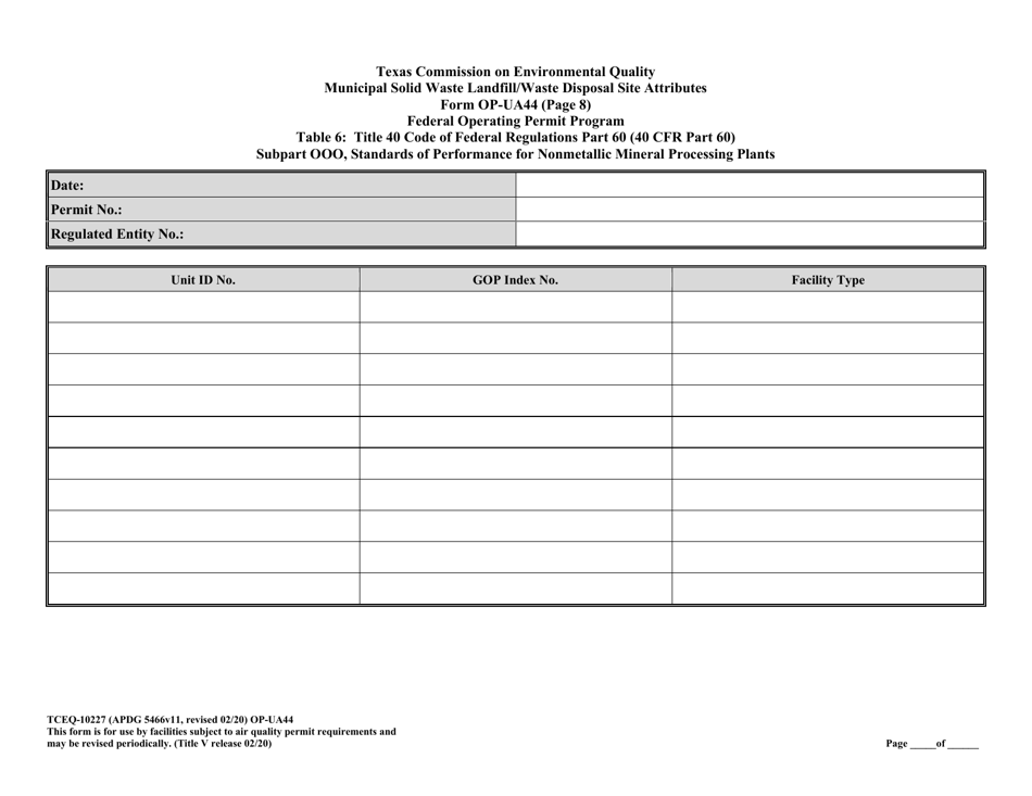 Form 10227 (OP-UA44) Municipal Solid Waste Landfill / Waste Disposal Site Attributes - Texas, Page 21