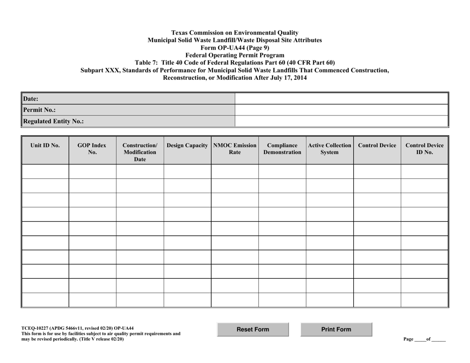 Form 10227 (OP-UA44) Municipal Solid Waste Landfill / Waste Disposal Site Attributes - Texas, Page 22