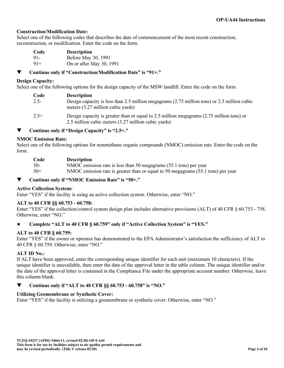 Form 10227 (OP-UA44) Municipal Solid Waste Landfill / Waste Disposal Site Attributes - Texas, Page 4
