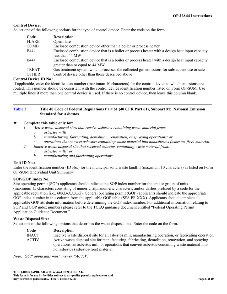 Form 10227 (OP-UA44) Municipal Solid Waste Landfill / Waste Disposal Site Attributes - Texas, Page 5