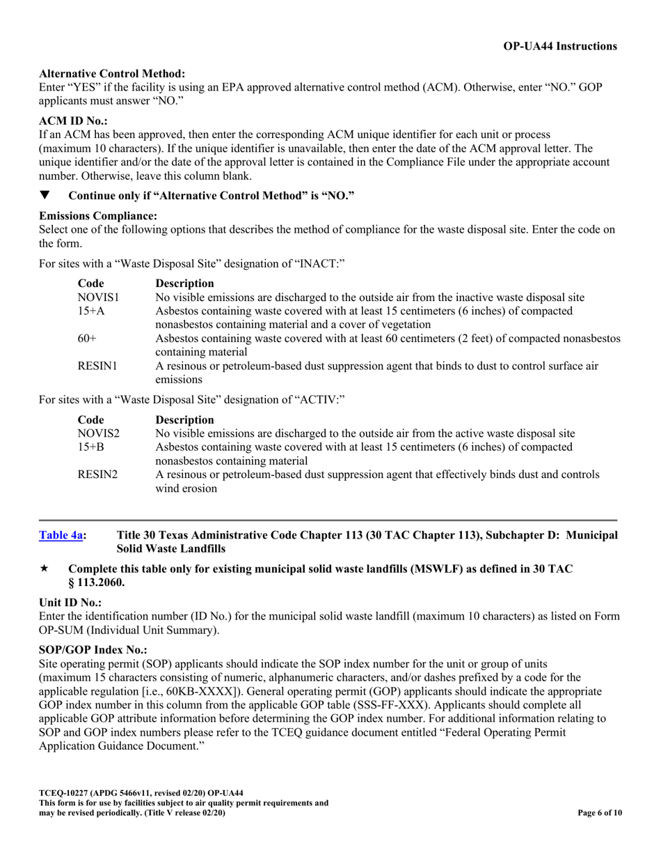Form 10227 (OP-UA44) Municipal Solid Waste Landfill / Waste Disposal Site Attributes - Texas, Page 6