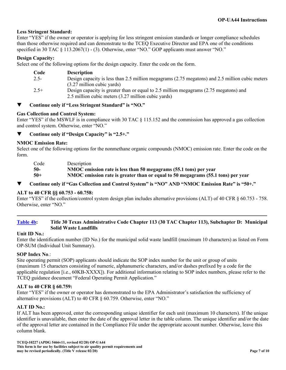 Form 10227 (OP-UA44) Municipal Solid Waste Landfill / Waste Disposal Site Attributes - Texas, Page 7