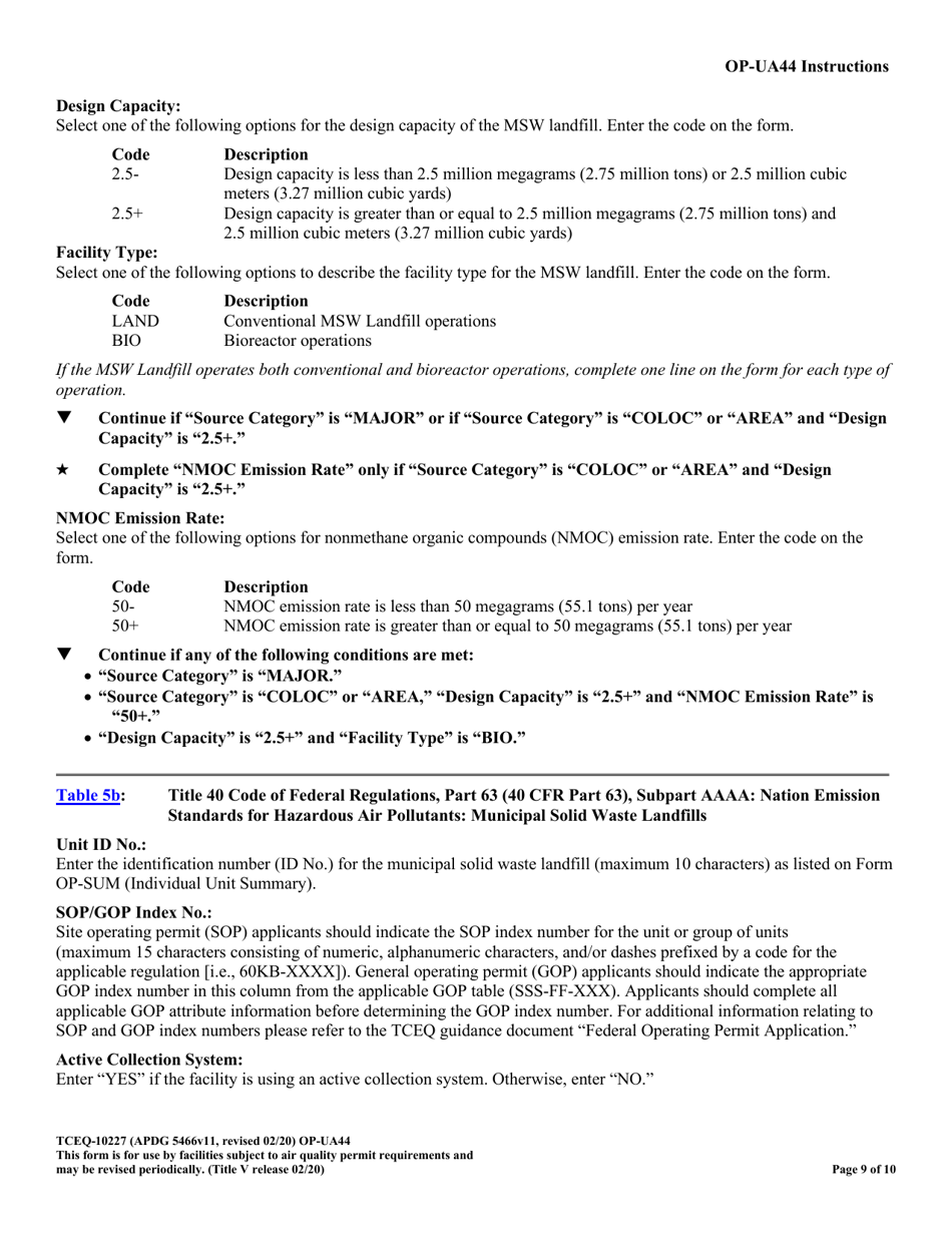 Form 10227 (OP-UA44) Municipal Solid Waste Landfill / Waste Disposal Site Attributes - Texas, Page 9