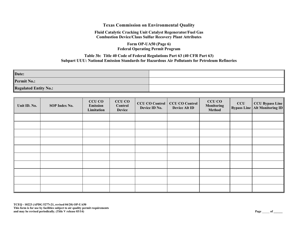 Form TCEQ-10223 (OP-UA50) Fluid Catalytic Cracking Unit Catalyst Regenerator / Fuel Gas Combustion Device / Claus Sulfur Recovery Plant Attributes - Texas, Page 24