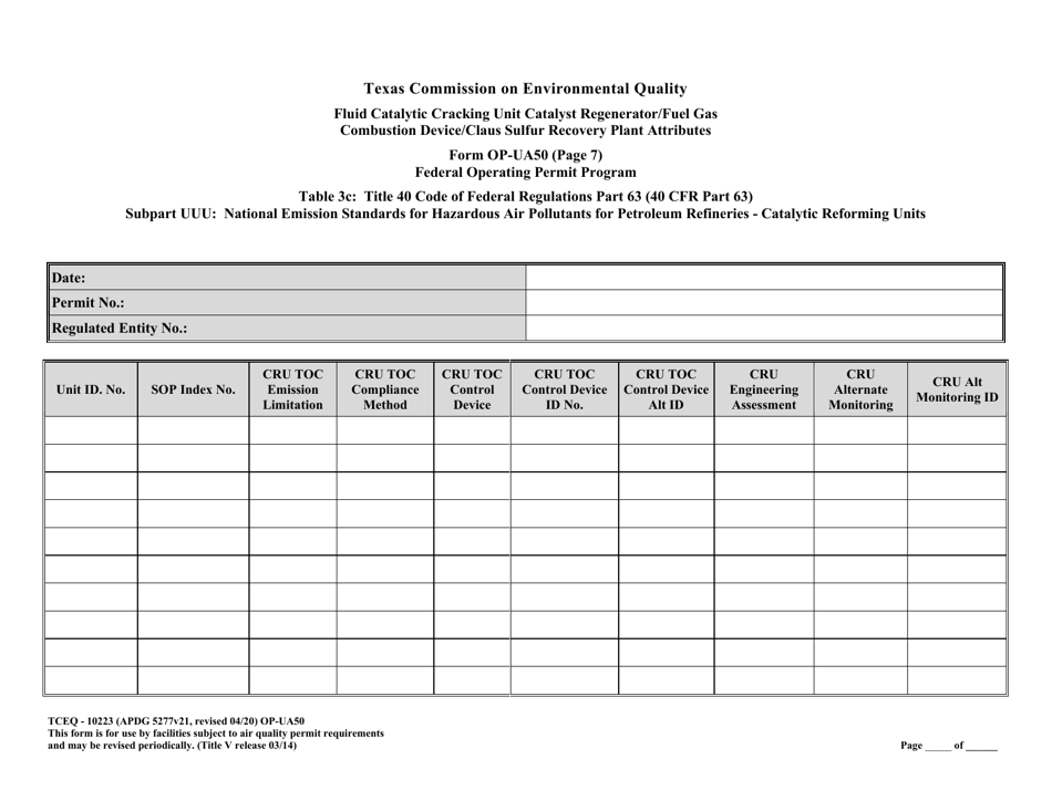 Form TCEQ-10223 (OP-UA50) Fluid Catalytic Cracking Unit Catalyst Regenerator / Fuel Gas Combustion Device / Claus Sulfur Recovery Plant Attributes - Texas, Page 25