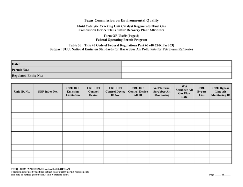 Form TCEQ-10223 (OP-UA50) Fluid Catalytic Cracking Unit Catalyst Regenerator / Fuel Gas Combustion Device / Claus Sulfur Recovery Plant Attributes - Texas, Page 26