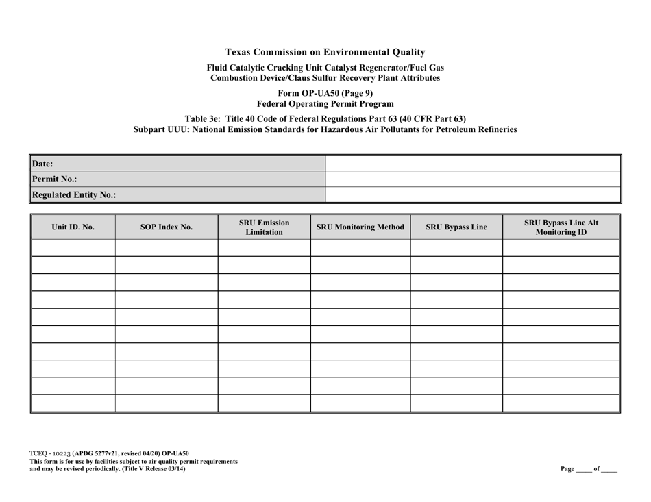 Form TCEQ-10223 (OP-UA50) Fluid Catalytic Cracking Unit Catalyst Regenerator / Fuel Gas Combustion Device / Claus Sulfur Recovery Plant Attributes - Texas, Page 27