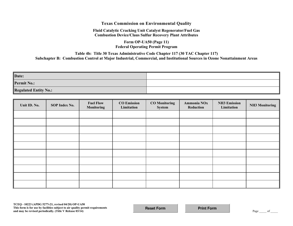 Form TCEQ-10223 (OP-UA50) Fluid Catalytic Cracking Unit Catalyst Regenerator / Fuel Gas Combustion Device / Claus Sulfur Recovery Plant Attributes - Texas, Page 29