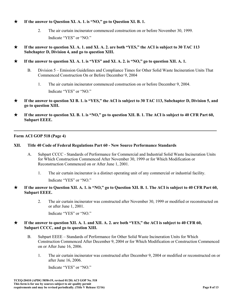 Form TCEQ-20410 Air Curtain Incinerator General Operating Permit (Gop) Number 518 Application for an Authorization to Operate - Texas, Page 8