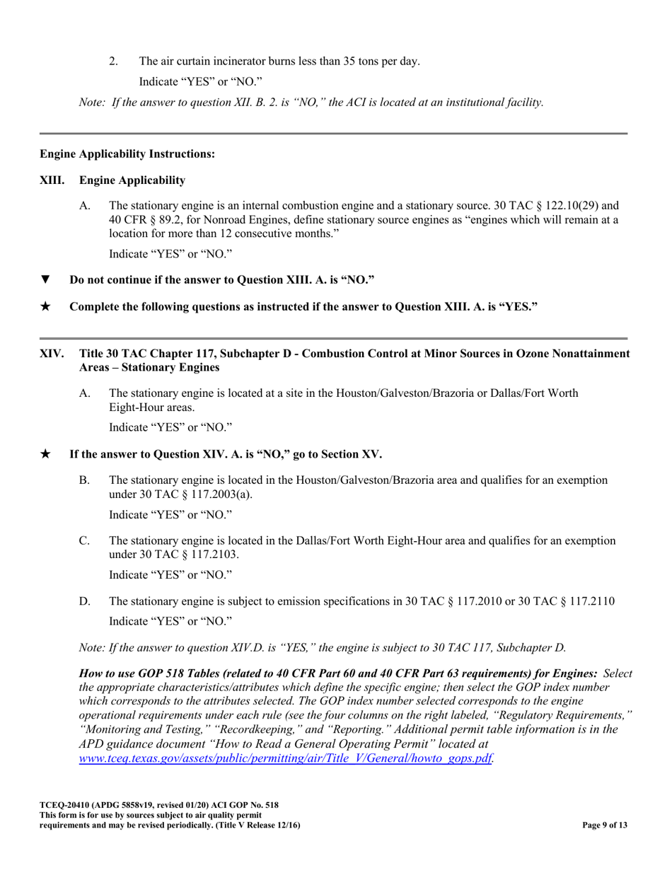 Form TCEQ-20410 Air Curtain Incinerator General Operating Permit (Gop) Number 518 Application for an Authorization to Operate - Texas, Page 9