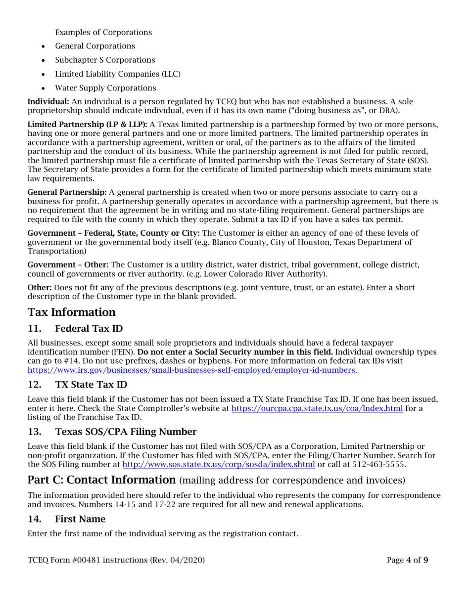 Instructions for Form 00481 Municipal Sludge Transporter Registration / Renewal / Update - Texas, Page 4