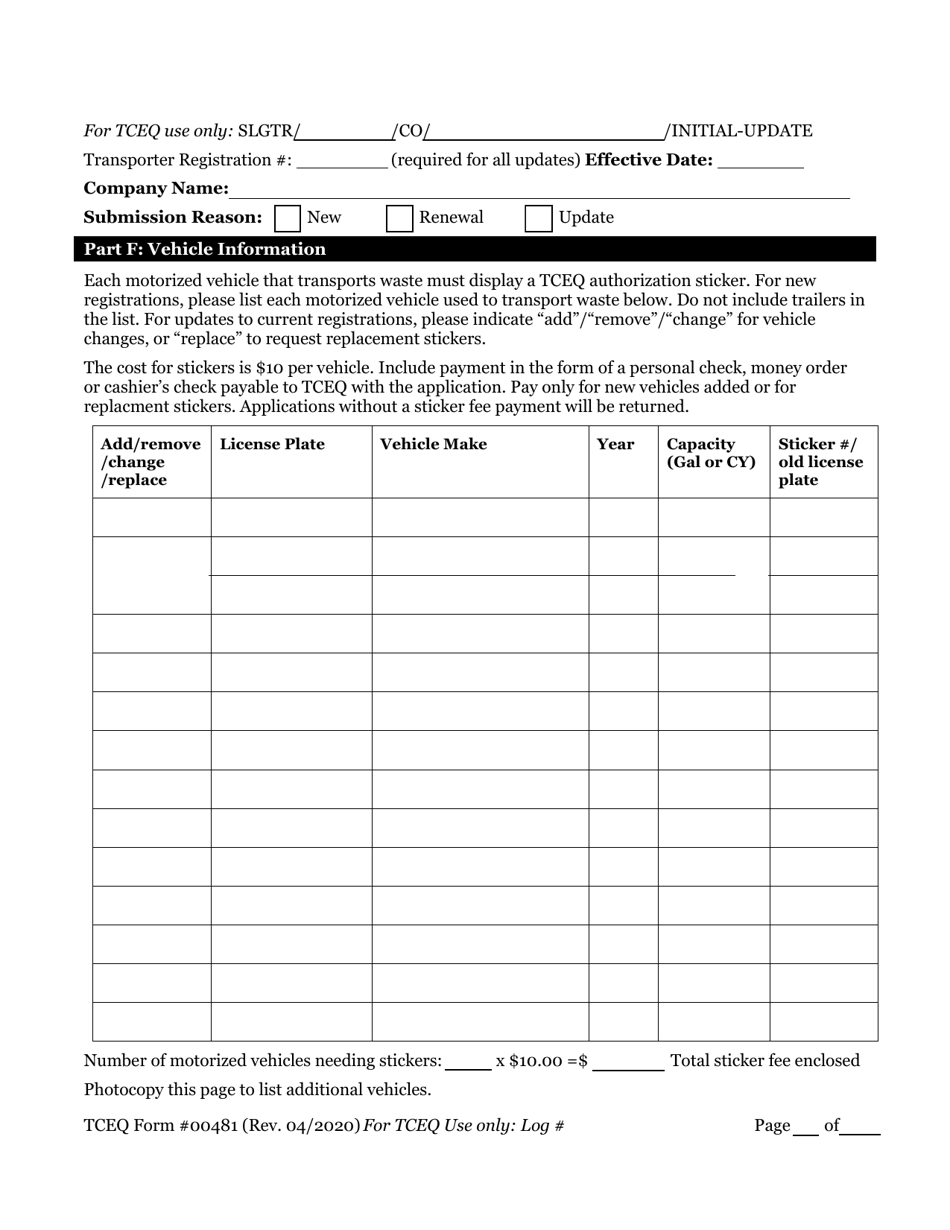 Form 00481 Municipal Sludge Transporter Registration / Renewal / Update - Texas, Page 4