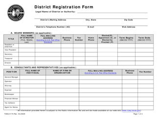 Document preview: Form TCEQ-0179 District Registration Form - Texas