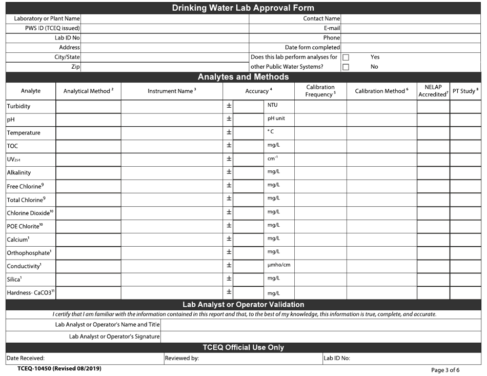 Form TCEQ-10450 Drinking Water Laboratory Approval Form - Texas, Page 3