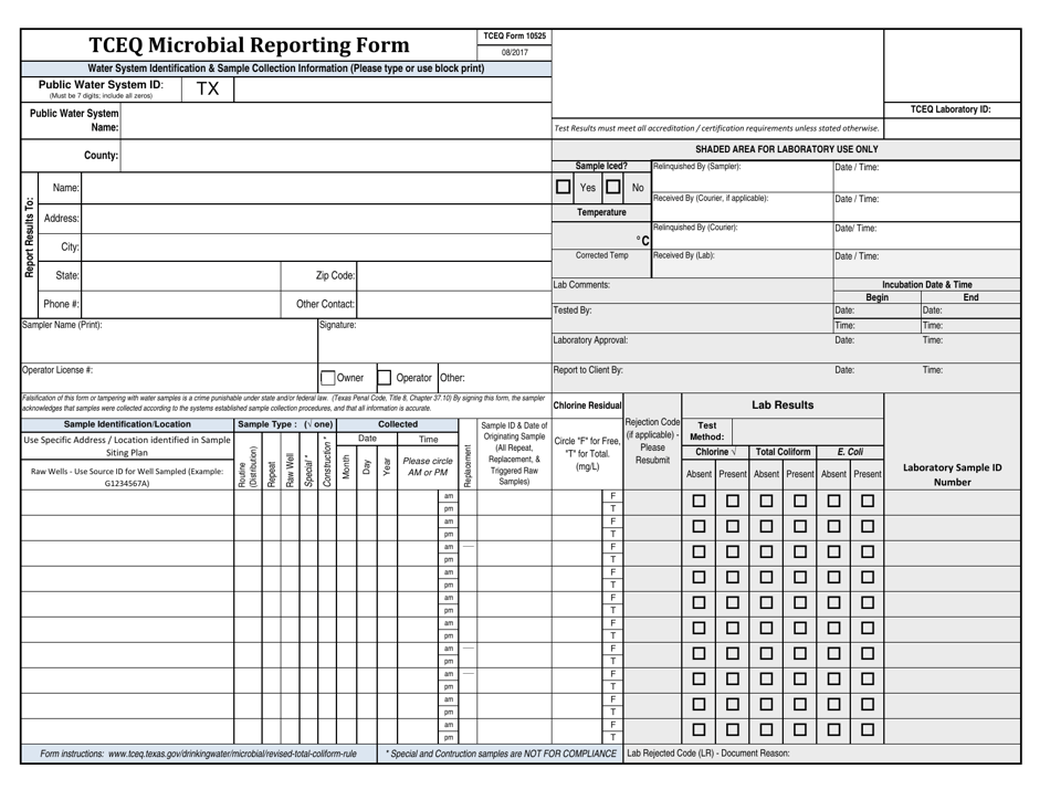 Form 10525 Tceq Microbial Reporting Form - Texas, Page 1