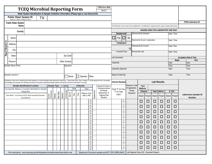 Form 10525 Tceq Microbial Reporting Form - Texas