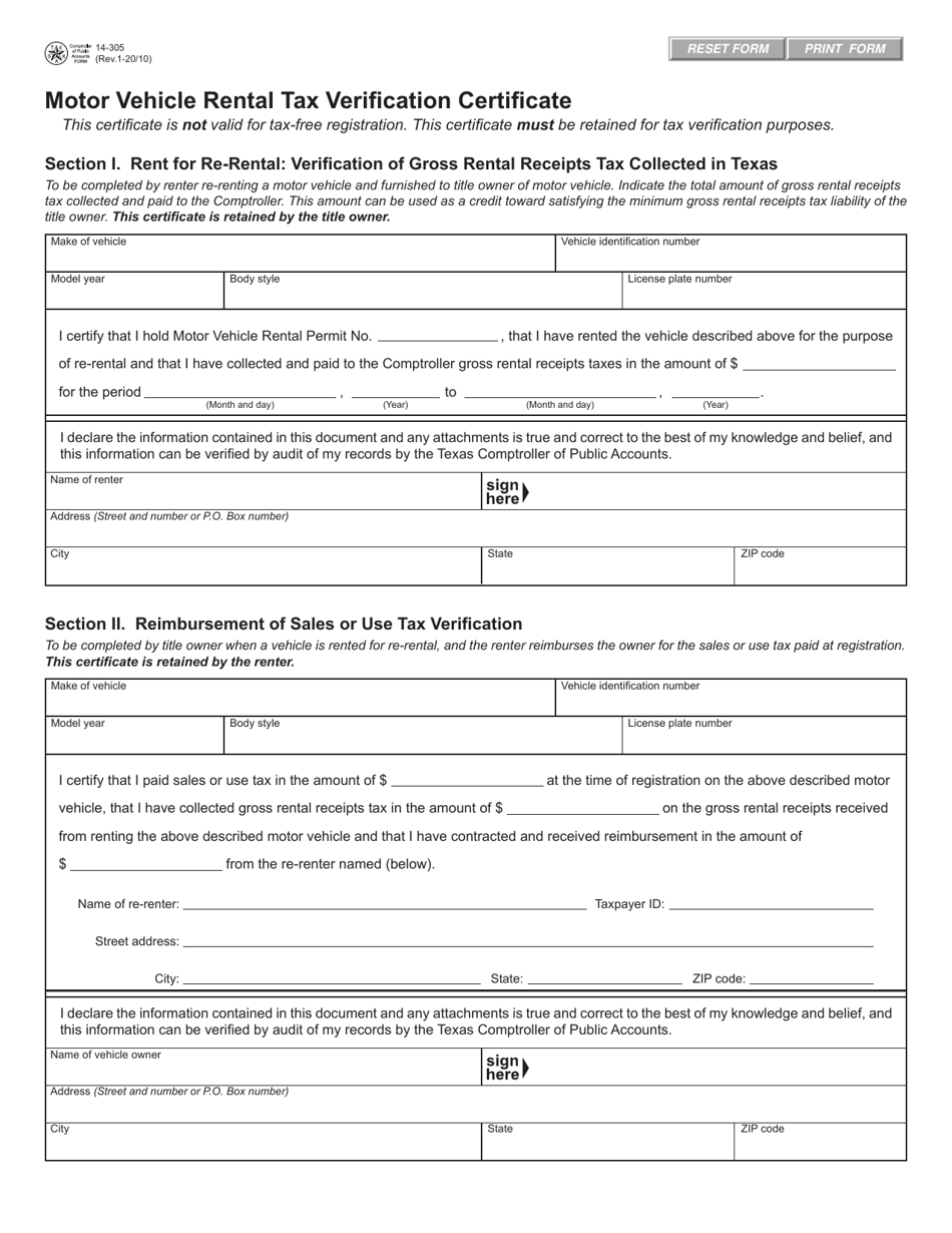 Form 14305 Download Fillable PDF or Fill Online Motor Vehicle Rental