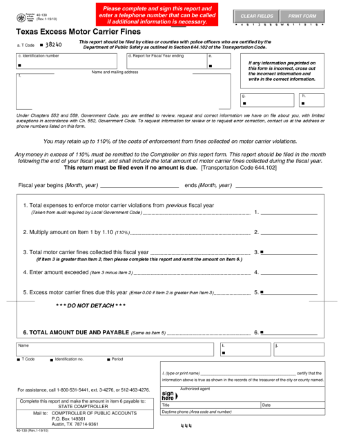 Form 40-130  Printable Pdf