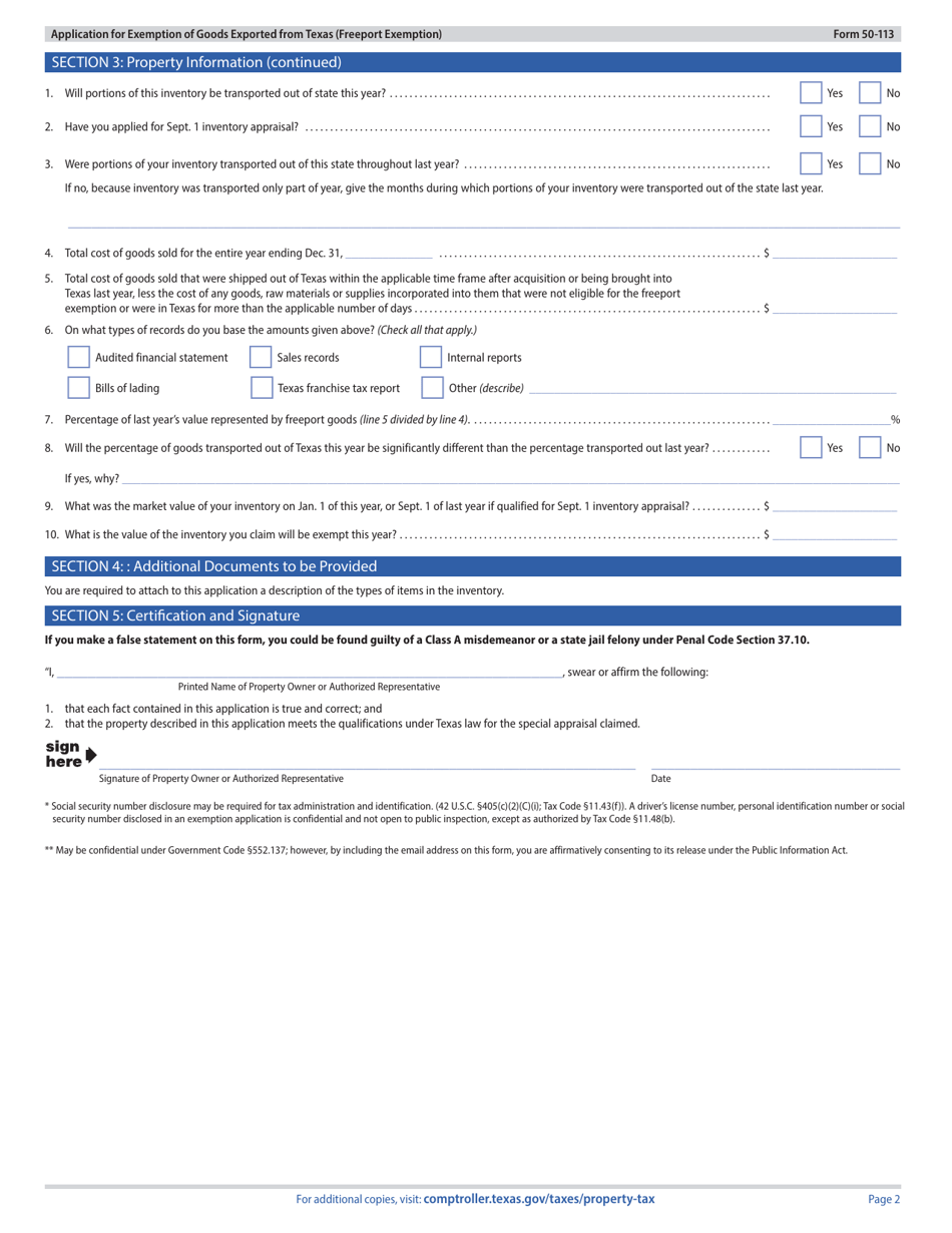 Form 50113 Download Fillable PDF or Fill Online Application for