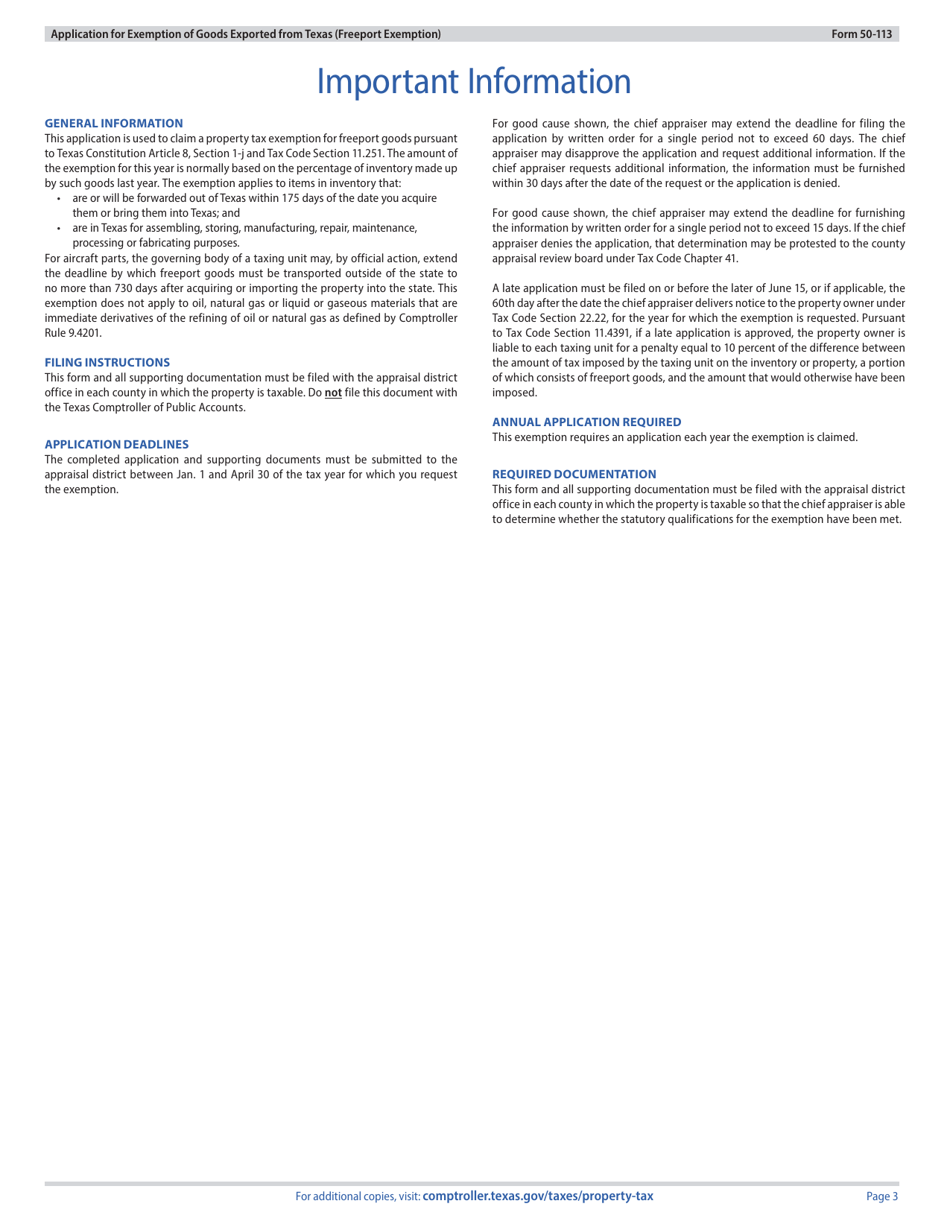 Form 50113 Download Fillable PDF or Fill Online Application for