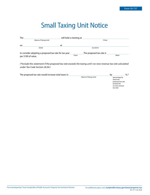 Form 50-757 Small Taxing Unit Notice - Texas