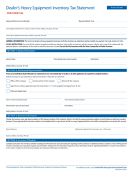 Form 50-266 Dealer&#039;s Heavy Equipment Inventory Tax Statement - Texas