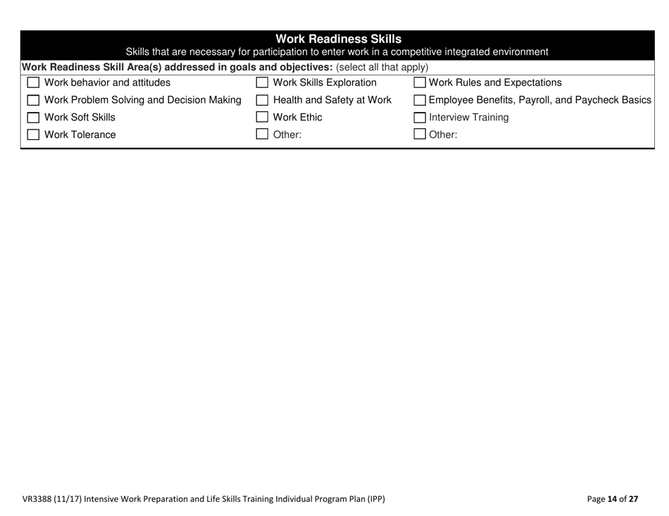 Form VR3388 Work Preparation and Life Skills Training (Iwplst) Individual Program Plan (Ipp) and Ipp Monthly Report - Texas, Page 14