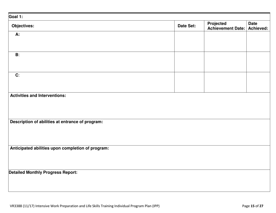 Form VR3388 Work Preparation and Life Skills Training (Iwplst) Individual Program Plan (Ipp) and Ipp Monthly Report - Texas, Page 15