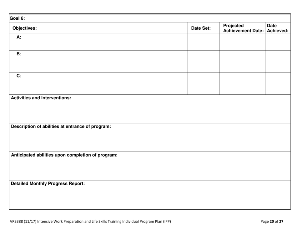 Form VR3388 Work Preparation and Life Skills Training (Iwplst) Individual Program Plan (Ipp) and Ipp Monthly Report - Texas, Page 20