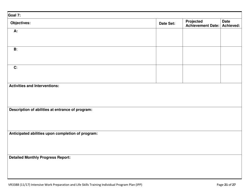 Form VR3388 Work Preparation and Life Skills Training (Iwplst) Individual Program Plan (Ipp) and Ipp Monthly Report - Texas, Page 21