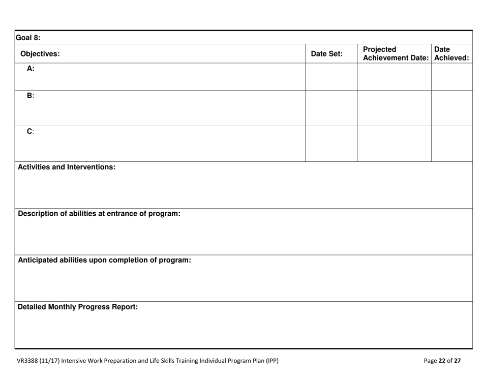 Form VR3388 Work Preparation and Life Skills Training (Iwplst) Individual Program Plan (Ipp) and Ipp Monthly Report - Texas, Page 22
