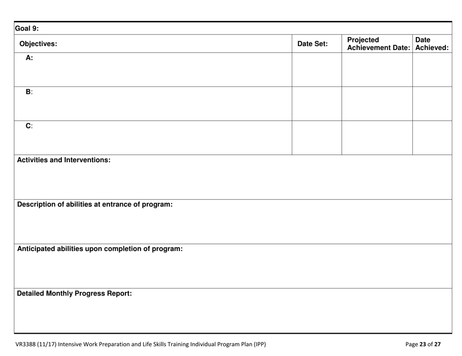 Form VR3388 Work Preparation and Life Skills Training (Iwplst) Individual Program Plan (Ipp) and Ipp Monthly Report - Texas, Page 23