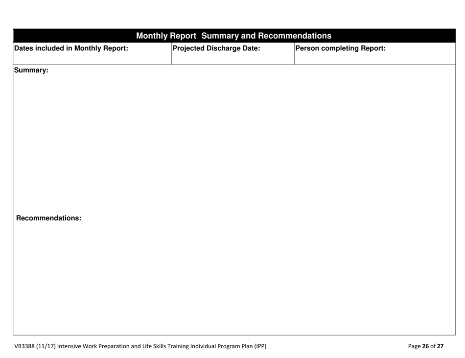 Form VR3388 Work Preparation and Life Skills Training (Iwplst) Individual Program Plan (Ipp) and Ipp Monthly Report - Texas, Page 26