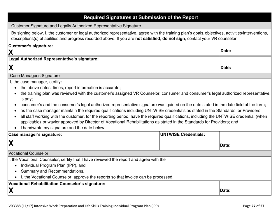 Form VR3388 Work Preparation and Life Skills Training (Iwplst) Individual Program Plan (Ipp) and Ipp Monthly Report - Texas, Page 27