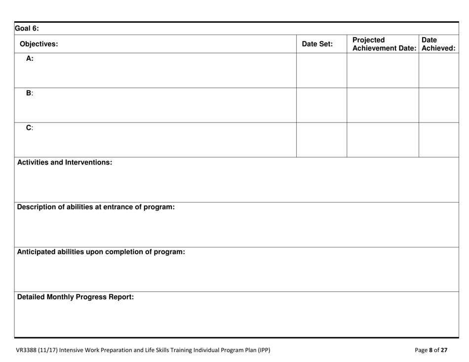 Form VR3388 Work Preparation and Life Skills Training (Iwplst) Individual Program Plan (Ipp) and Ipp Monthly Report - Texas, Page 8