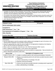 Form VR3387 Intensive Work Preparation and Life Skills Training Inventory - Texas