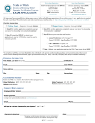 Document preview: Operator Certification Program Exam Application - Utah