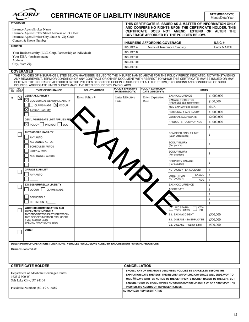 Restaurant on-Premise Retail License Application - Utah, Page 12