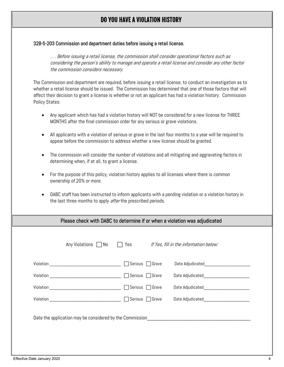 Restaurant on-Premise Retail License Application - Utah, Page 4