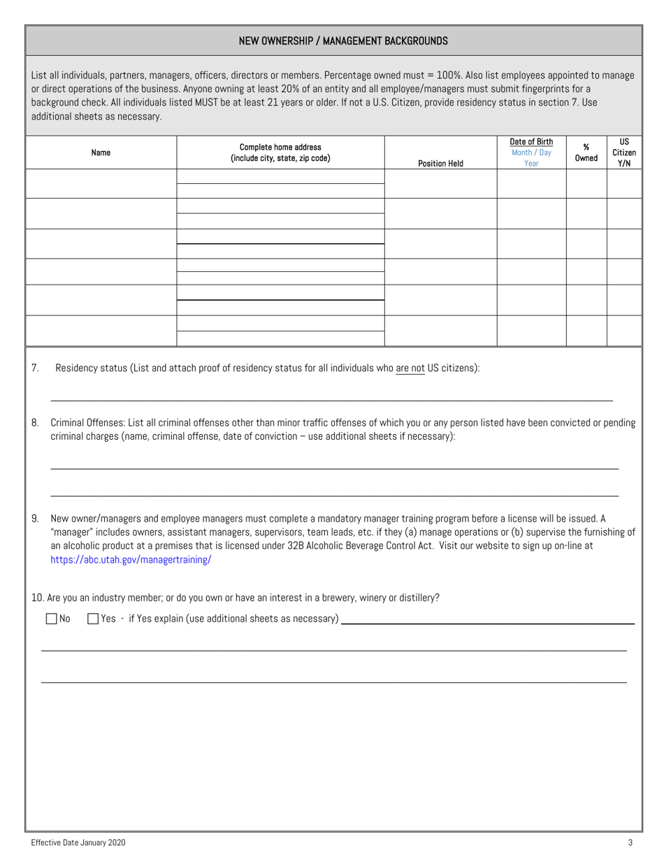 Dabc Retail License Transfer of 51% or More Ownership of an Existing Entity - Utah, Page 3