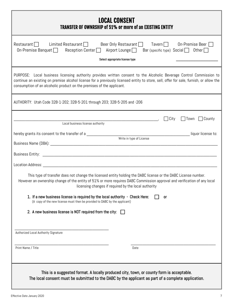 Dabc Retail License Transfer of 51% or More Ownership of an Existing Entity - Utah, Page 7