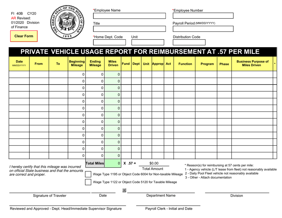 Form FI40B Download Fillable PDF or Fill Online Private Vehicle Usage ...