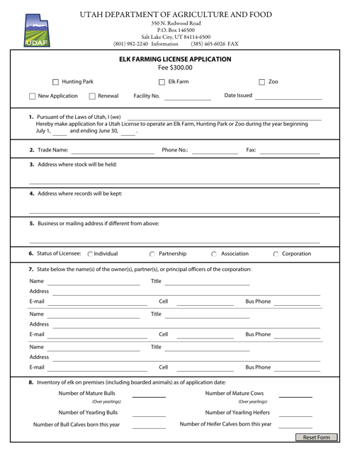 Utah Elk Farming License Application Download Fillable PDF Templateroller