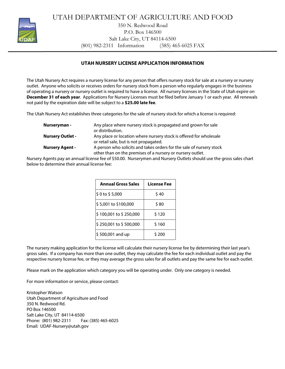 Utah Application for License to Sell Nursery Stock (18011803) Fill Out, Sign Online and